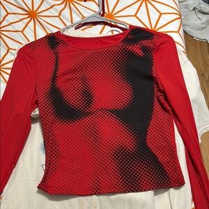SHEIN Red and Black Pop Art Long Sleeve Top